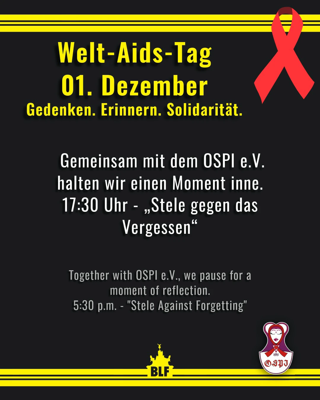 Welt Aids Tag — 01. Dezember 2025 - 17:30 Uhr - Stele gegen das Vergessen